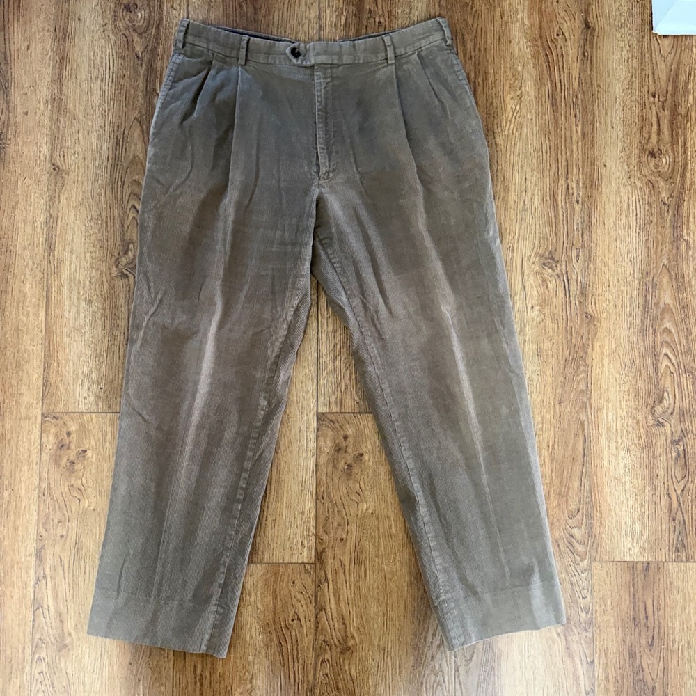 Jos.‎ A. Bank Mens Pleated Corduroy Pants Taupe Brown Straight Leg 38x31 Relaxed